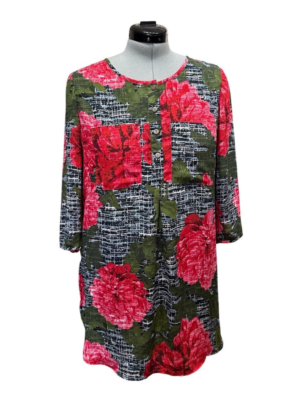 Valerie Steven’s Vintage Floral Tunic Dress w/ 3/4 Sleeves- Women’s Medium